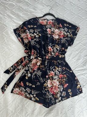 SHEIN navy blue floral romper, medium